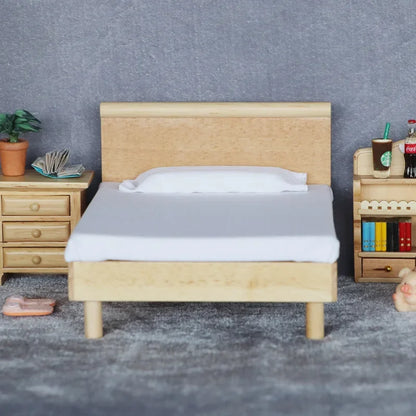1:12 Scale Miniature Dollhouse Double Bed Mini Bedroom Wardrobe Furniture for OB11 BJD Doll Accessories Toy