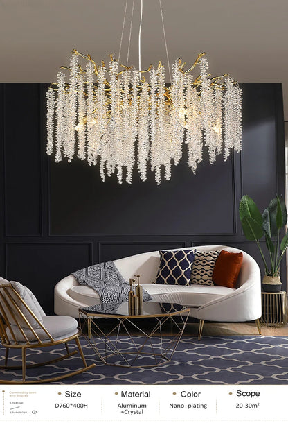 Round Gold Crystal Chandelier For Bedroom Living Room Dining Room Lounge Modern Luxury Gold Ceiling Crystal Branch Chandeliers