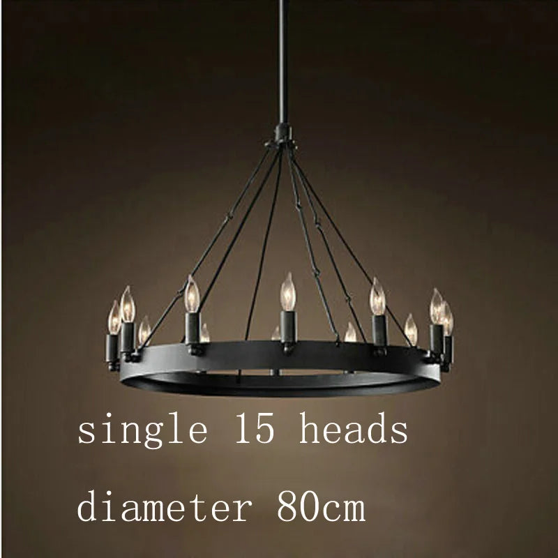 Modern American Retro Iron Pendant Lamp Vintage Industrial Led Droplight Round Cafe Restaurant Bar Knight Candle Chandelier