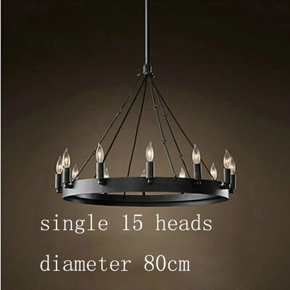 Modern American Retro Iron Pendant Lamp Vintage Industrial Led Droplight Round Cafe Restaurant Bar Knight Candle Chandelier