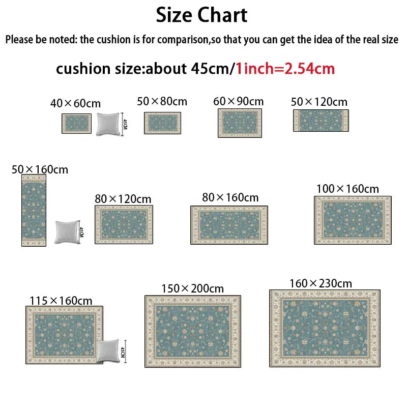Retro Floral Large Size Carpets Living Room European Decoration Non-slip Sofa Area Rugs for Bedroom Cloakroom Floor Mat Washable