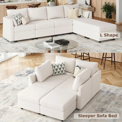 Sectional Sofa with Storage, Convertible 6 Seat Sectional Couches for Living Room, U Shaped Sectional Sofa with Chaise, Comfy Se