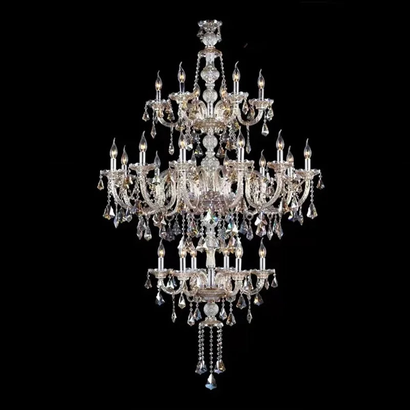 Light Luxury Cognac Color Crystal Chandelier For Stairway Sitting Room Big Chandelier For Staircase Iron Hanging Lamp Lustre Led