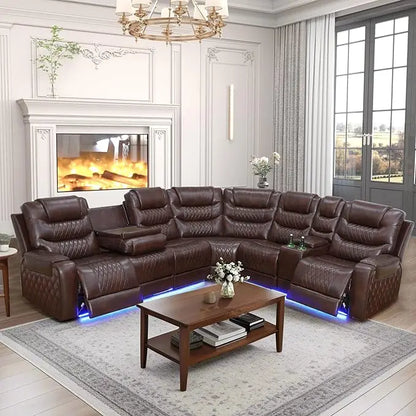 Power Reclining Sectional Sofa USB Chargers and Storage Console, Leather Recliner Sofa for Living Room Furniture Set