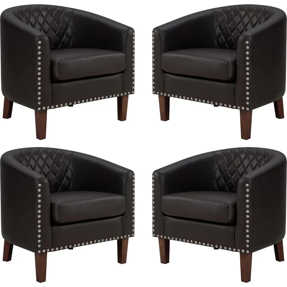Comfy Accent Chair, Faux Leather Living Room Chairs Club Chair with Cushion, Nailhead Trim and Diamond Mesh Backrest