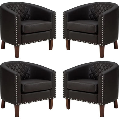 Comfy Accent Chair, Faux Leather Living Room Chairs Club Chair with Cushion, Nailhead Trim and Diamond Mesh Backrest
