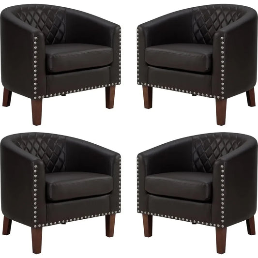 Comfy Accent Chair, Faux Leather Living Room Chairs Club Chair with Cushion, Nailhead Trim and Diamond Mesh Backrest