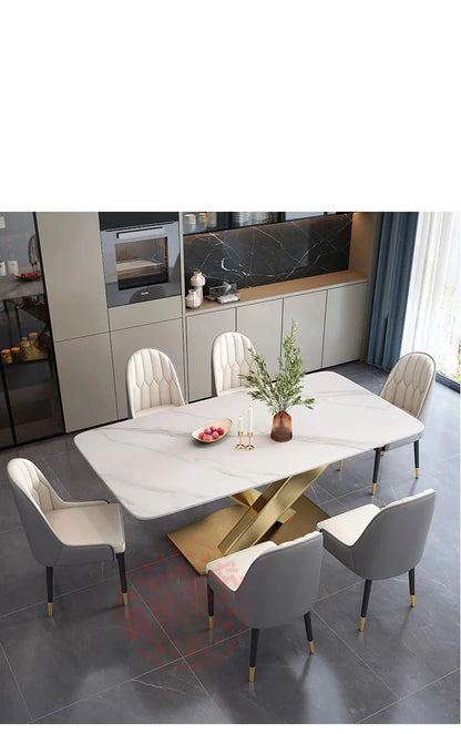 Mavisun Italian Dining Table Set 6 Chairs Ivory Home Console White Finish Sintered Stone Rock Plate Top Concise Salon Furniture