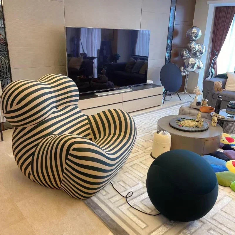 Luxury Mom's Embrace Bean Bag Sofa with Ottoman Modern Striped Cozy Seating for Living Room Bedroom Lounge Chair Decor Furniture
