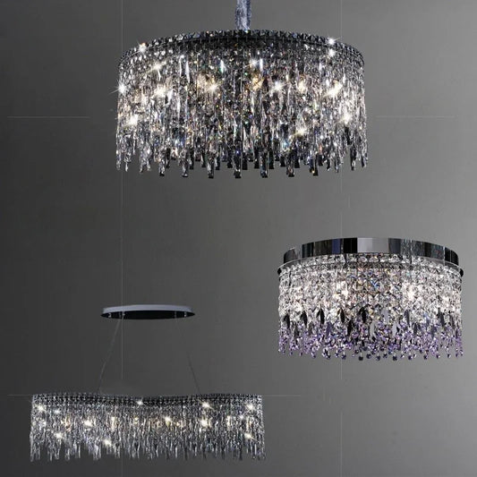 Italy Designer Luxury Chrome Chandelier K9 Crystal for Dining Room Hotel Hall Villa Bar Round Long  Hanging Light Fixture Decor