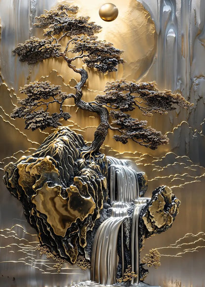 Golden Horizon Coastline Radiant Scenery Poster Moonlight Forest Bonsai Tree Waterfall Canvas Painting Wall Art Room Home Decor