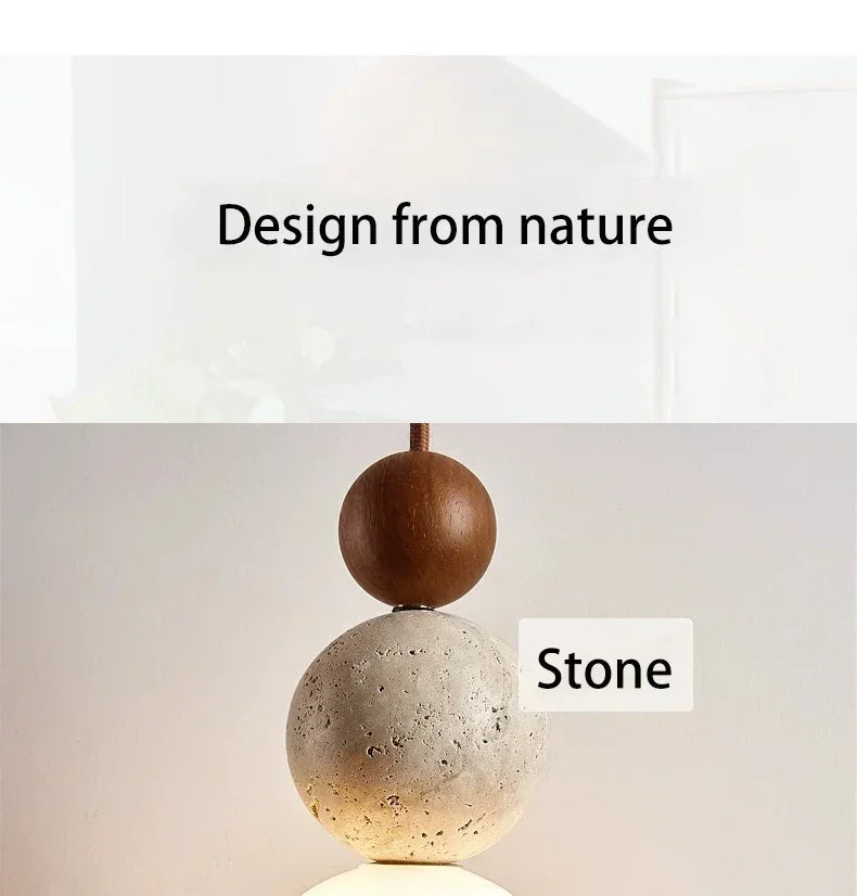 Yellow Travertine Bedside Chandelier Mahogany Nordic Japanese Log Wabi Sabi Style Homestay Single Head Long Line Pendant Lights