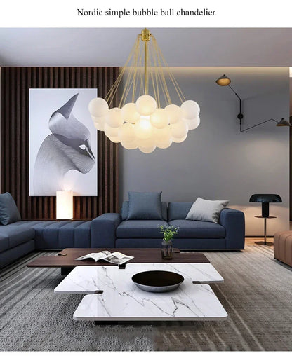Nordic Bubble Glass Chandelier for Living Dining Table Room Decoration Frosted Glass Gold Black LED Ceiling Pendant Light