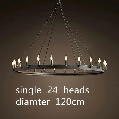 Modern American Retro Iron Pendant Lamp Vintage Industrial Led Droplight Round Cafe Restaurant Bar Knight Candle Chandelier