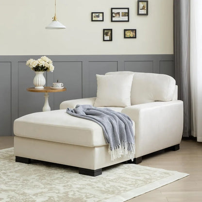 Modern Mid-Century Indoor Oversized Chaise Lounger Comfort Sleeper Sofa with Pillow and Soild Wood Legs, Velvet, Cream