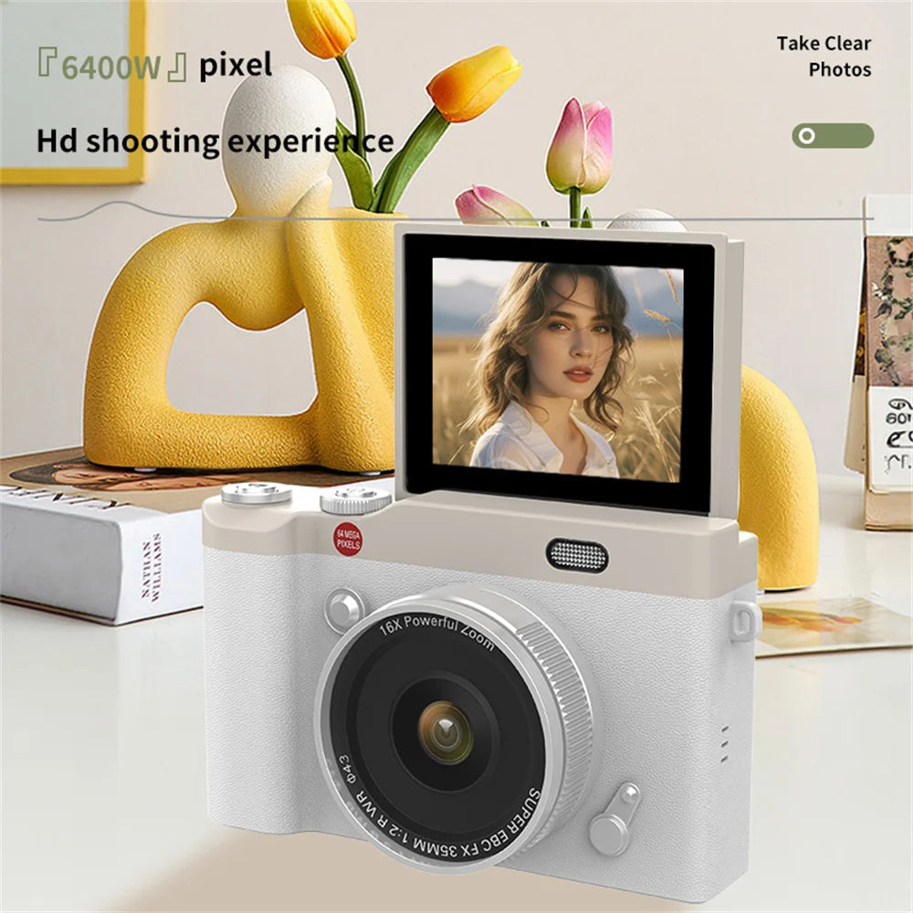 4K Digital Camera 2.4 Inch 16X Digital Zoom CCD Retro Video Recorder 180° Flip Screen Selfile Compact Digital Photography Camera