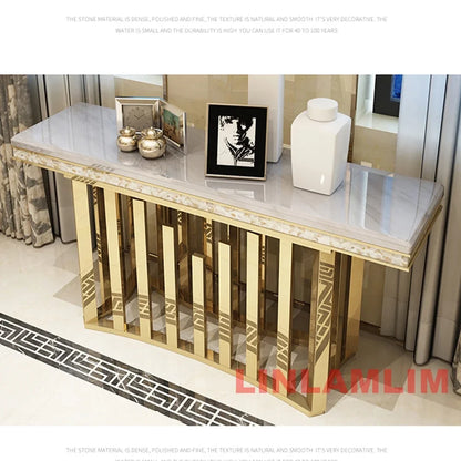 MINGDIBAO Dining Side Table with Sticking Seashells, Natural Marble Stainless Gold End Table, Handmade Coastal Style Furniture