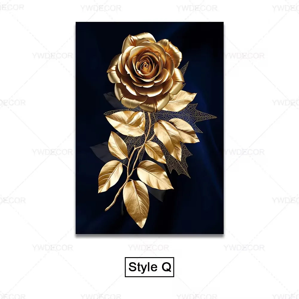 Luxury Black Gold Plant Leaves Canvas Poster Print Modern Home Abstract Wall Art Painting Living Room Luxury Decoration Gift