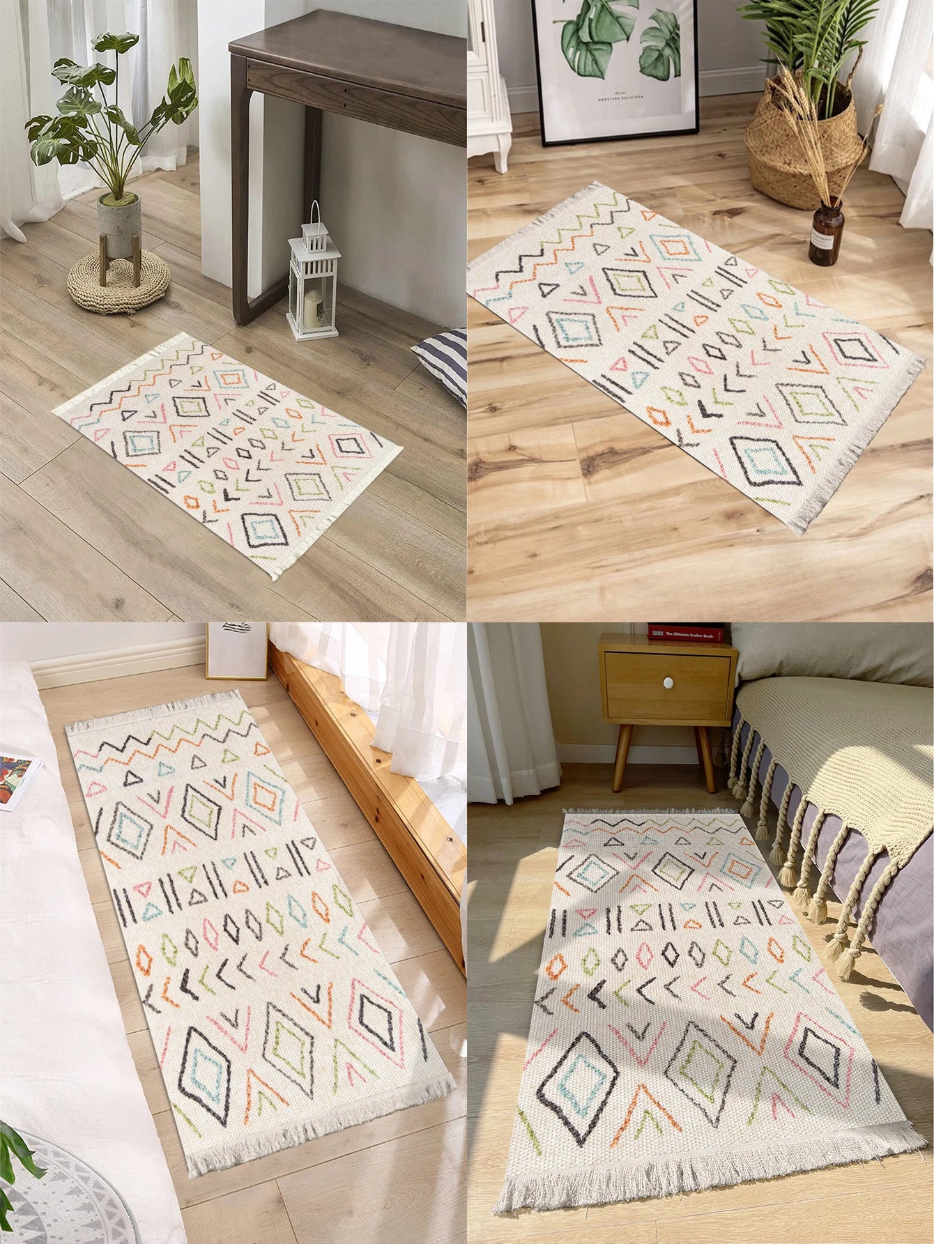 Handwoven cotton linen carpet retro Bohemian style square bedside geometric floor mat living room home decoration Bohemian manda