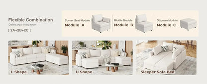Sectional Sofa with Storage, Convertible 6 Seat Sectional Couches for Living Room, U Shaped Sectional Sofa with Chaise, Comfy Se