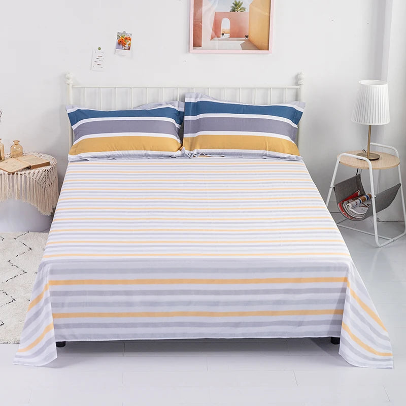 Abstract Geometric Stripe Lines Flat Sheet 3 Pieces 100% Cotton Bed Sheet Soft Comfortable Bedding for Guestrooms and Bedroom