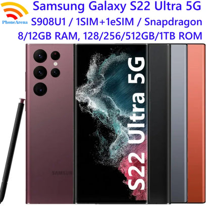 Samsung Galaxy S22 Ultra 5G S908U1 6.8" OLED 8/12GB RAM 128/256/512GB/1TB ROM Snapdragon NFC S22U eSIM Original  Phone