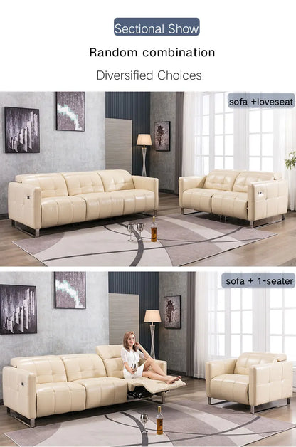 Genuine Leather Recliner Sofa Set,Modern Electric Recliner Sofa Set for Living Room