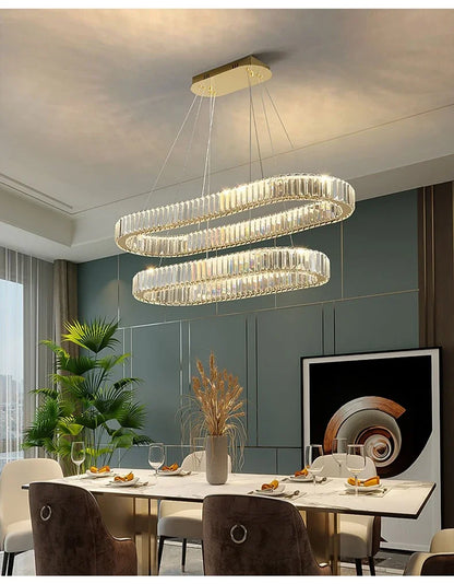 2024 Led Luxury Crystal Ceiling Pendant Lamp Living Room Bedroom Hanging Chandelier Bar Dining Table Light for Room Decor Lustre