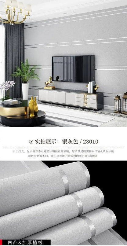 3d Wallpaper Modern Simple Striped Pattern Living Room Tv Background Home Decor Deerskin Texture Non Self Adhesive Wall Sticker