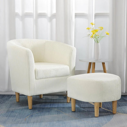 Accent Chair, Sherpa Chair White Fluffy Chair Teddy Barrel Chair with Ottoman Comfy ArmChair Footrest Set