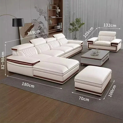 MINGDIBAO Premium Italian Genuine Leather Sofa Set for Living Room with Adjustable Headrests, Bluetooth Speaker, Wireless Charge