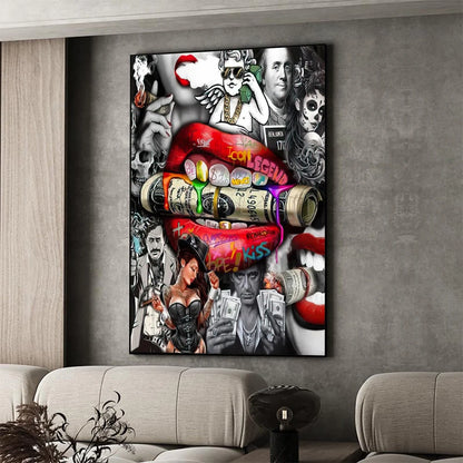 Luxury Dollar Sexy Lips Wall Art Poster Graffiti Abstract High End Mural Modern Home Room Decor Canvas Painting Picture Prints