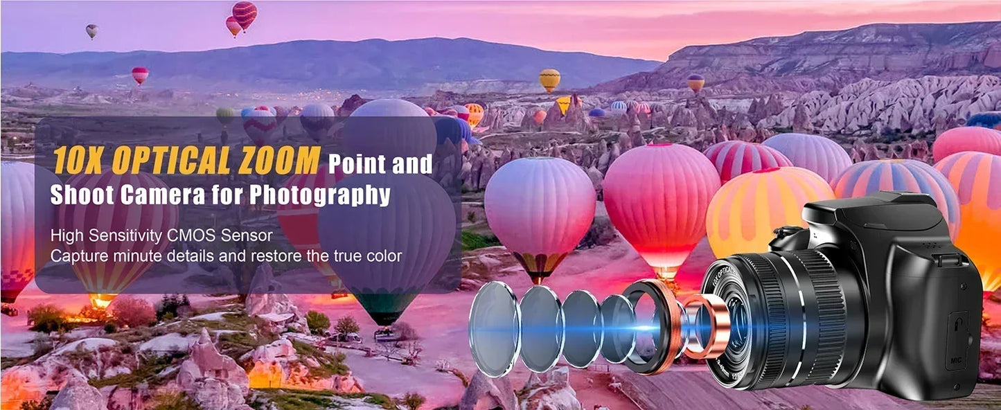 4K Professional Video SLR Camera 64MP Vlog Digital Camera for Youtube Livestream Webcam 10X Optical Zoom Photography Camcorder