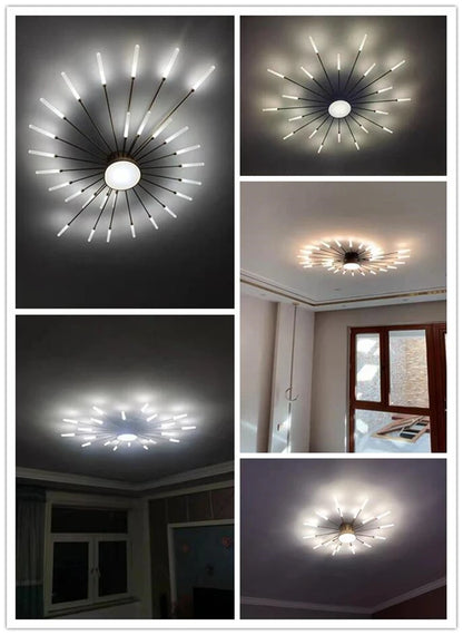 Led Firework Chandelier Dimmable For Living Room Bedroom Milk Yellow Ceiling Chandelier Dining Room LED Ceiling Lamp With Remote