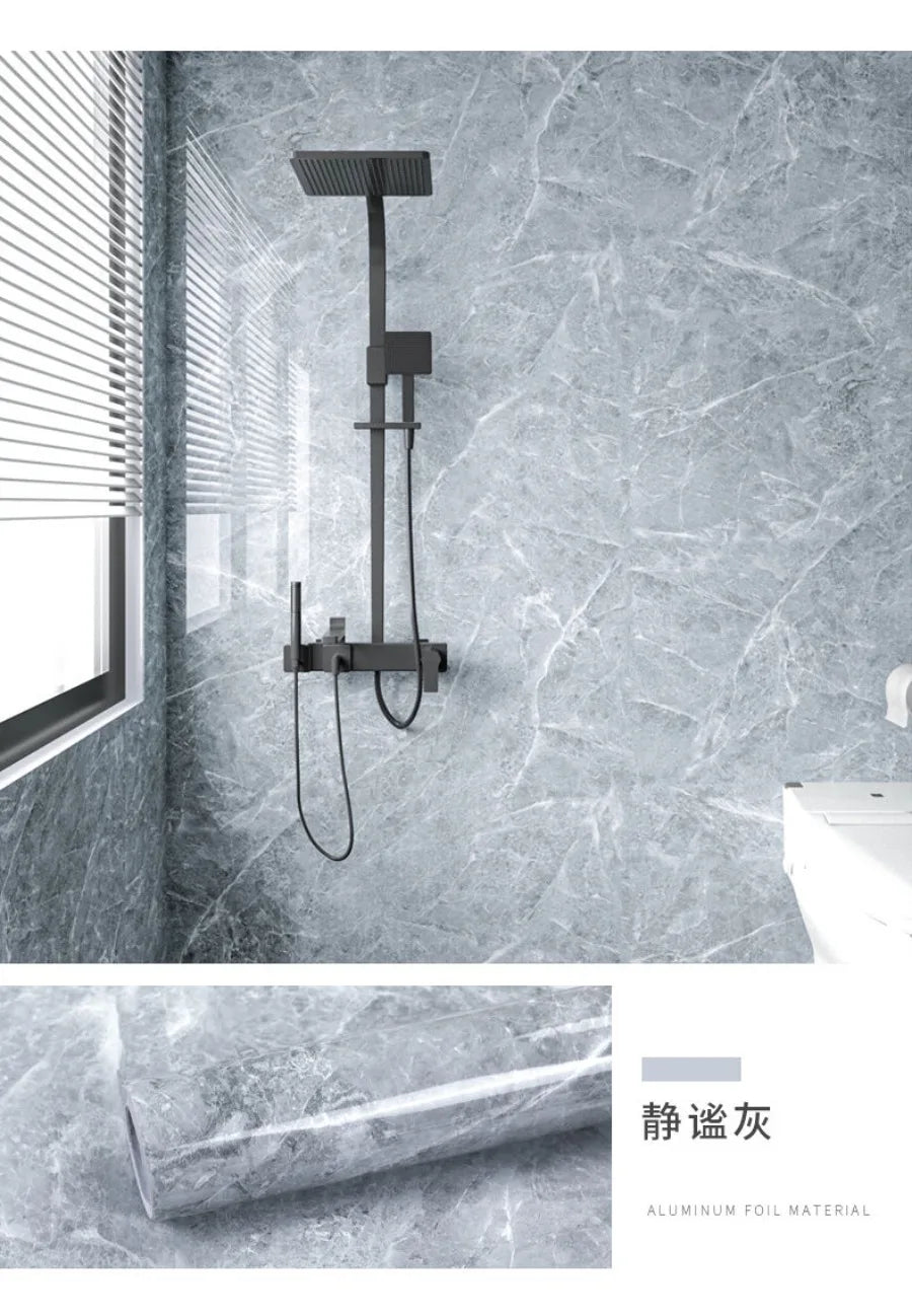 Foil Marble Self Adhesive Waterproof Wallpaper for Bathroom Wall Deocr Kitchen Oil Peoof High Temperature Resistance Stickers