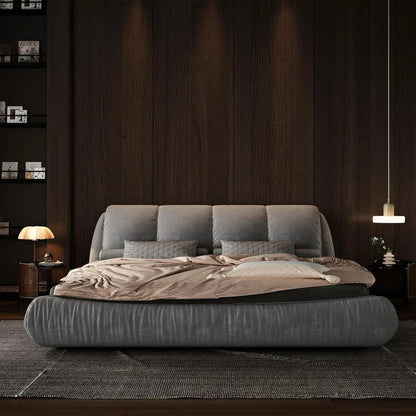 Deluxe king-size upholstered platform bed with upholstered backrest, soft-framed cloud bed, thickened pine slats, metal legs