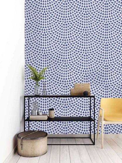 Blue drop-shaped Wallpaper ,Blue  Fish Scale Wall Paper Mural,Peel and Stick  Wall Papers  Roll  On White Background