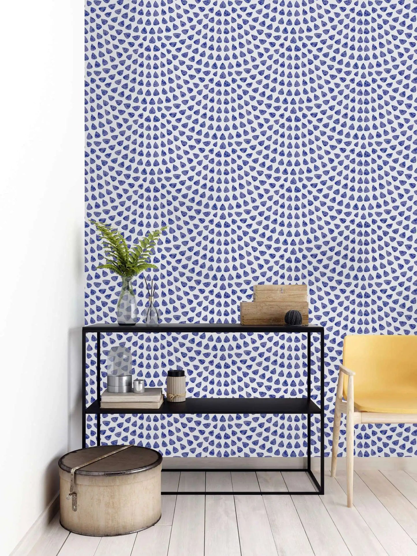 Blue drop-shaped Wallpaper ,Blue  Fish Scale Wall Paper Mural,Peel and Stick  Wall Papers  Roll  On White Background