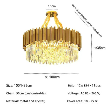 Light luxury golden luxury chandelier interior lighting hotel living room ceiling Led glossy lighting fixture crystal chandelier
