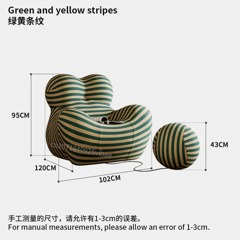 Luxury Mom's Embrace Bean Bag Sofa with Ottoman Modern Striped Cozy Seating for Living Room Bedroom Lounge Chair Decor Furniture