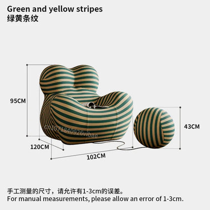 Luxury Mom's Embrace Bean Bag Sofa with Ottoman Modern Striped Cozy Seating for Living Room Bedroom Lounge Chair Decor Furniture