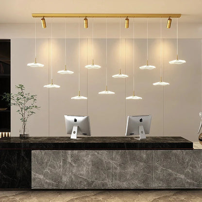 LED Restaurant Chandelier Hanging Pendant Light for Company Hotel Front Desk Lighting Spotlight Lotus Leaf Dining Table Fixtures
