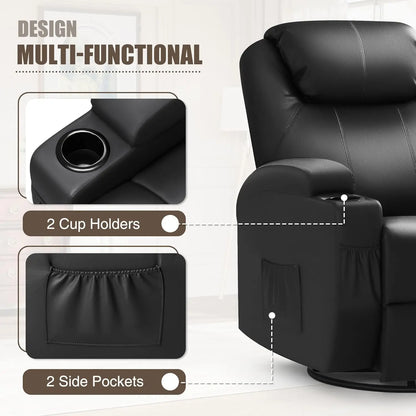 Recliner Chair, Rocking Massage Chairs, Home Reclining Sofa Chair, PU Leather, Ergonomic Living Room Chair with Cup Holders