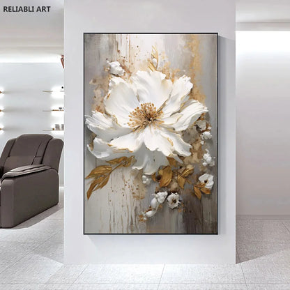 Blooming White Flowers On Canvas, Poster,Print Painting Abstract  Wall Art Picture For Nordic Living Room Decor Cuadros Unframed