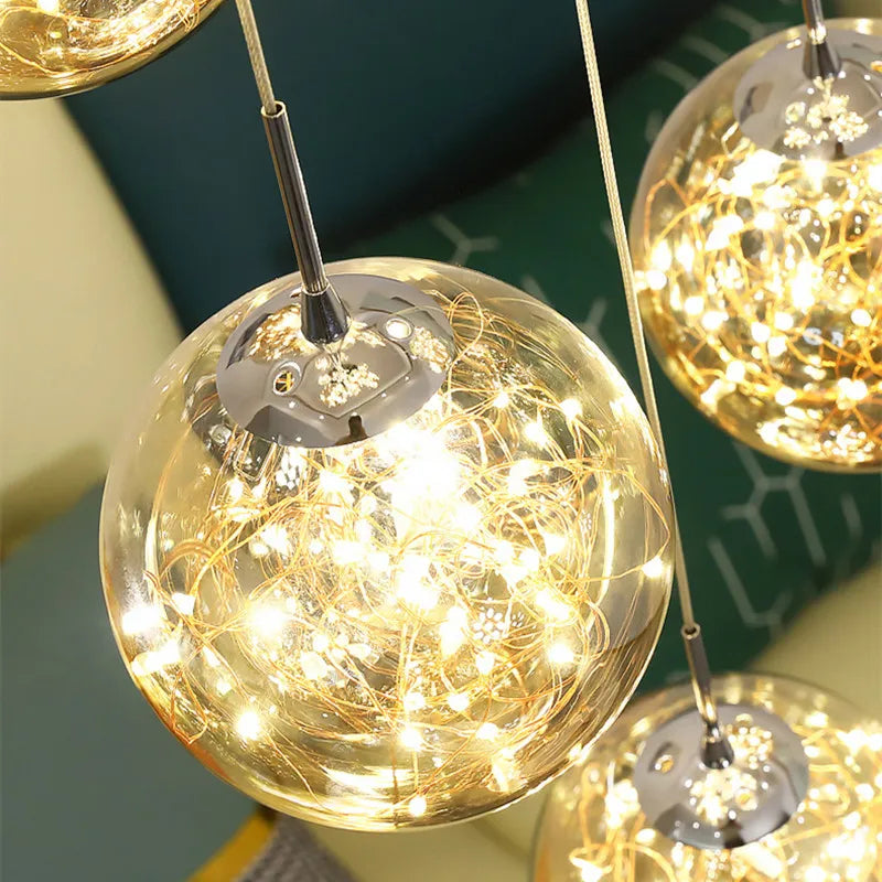Modern Led Chandelier Glass Ball Dimmable for Staircase Living Room Pendant Lamps Home Decor Lighting Suspension Design Lusters