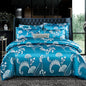 Floral Jacquard Satin Duvet Cover Set Queen 3 Piece Luxury Silk Like Bedding Comforter Covers with Zipper Closure & Corner Ties
