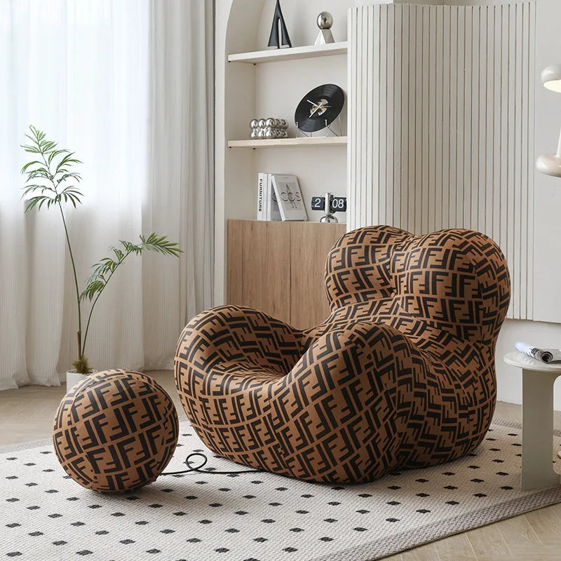 Luxury Mom's Embrace Bean Bag Sofa with Ottoman Modern Striped Cozy Seating for Living Room Bedroom Lounge Chair Decor Furniture