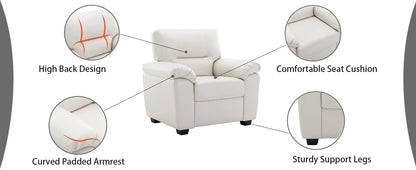 Morden Fort white leather love seat and sofa set, modern luxury and comfy furniture sleeper pouches for living room, apartment,