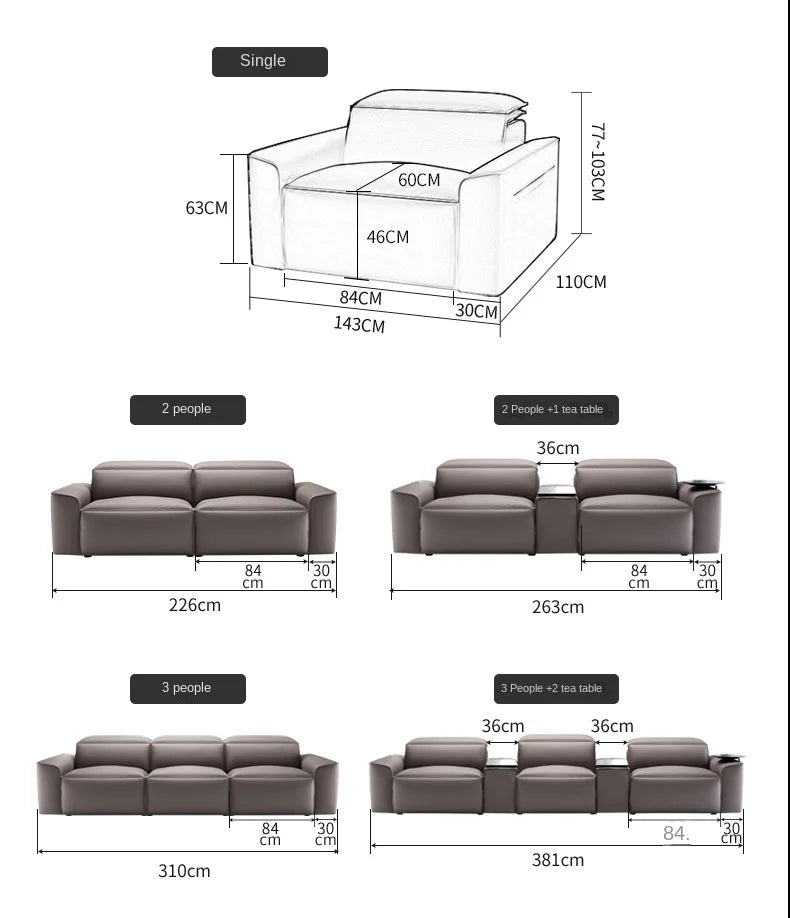 Modern Multifunctional Electric Recliner Sofa Home Theater Video Room Genuine Leather Fabric Wood for Living Video Hall