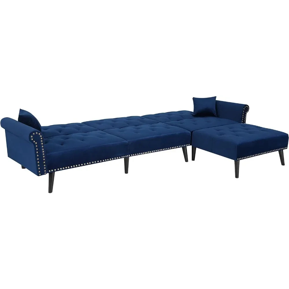Sectional Sofa Right Hand Facing Velvet Button Tufted, L Shape Chaise with Nail Head Detail, Sofa